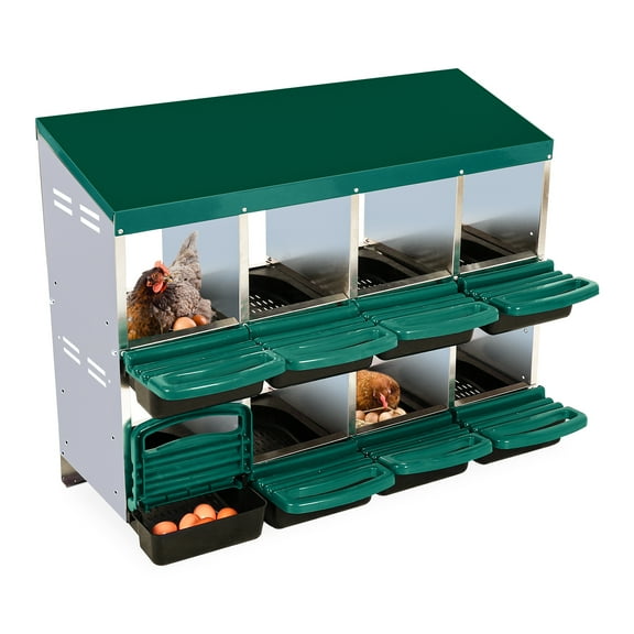 Chicken Nesting Boxes, 8-Compartment Roll Away Nest Box, Wall Mount Metal Chicken Laying Boxes with Egg Collection for Laying Eggs, Cleanable Pull Out Hen Roosting Boxes for Coops, Duck Coops, Green