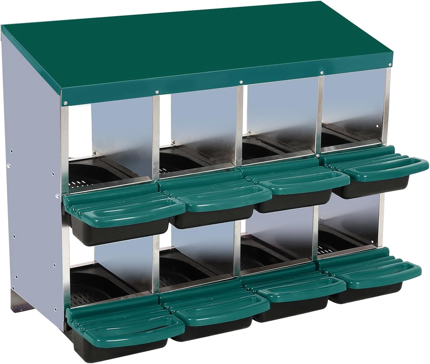 Chicken Nesting Boxes, 8 Compartments Nesting Box for Chickens Egg Laying, Chicken Laying Boxes with Roll Out Egg Collection, Vented Holes for Outdoor Chicken Coop, Green