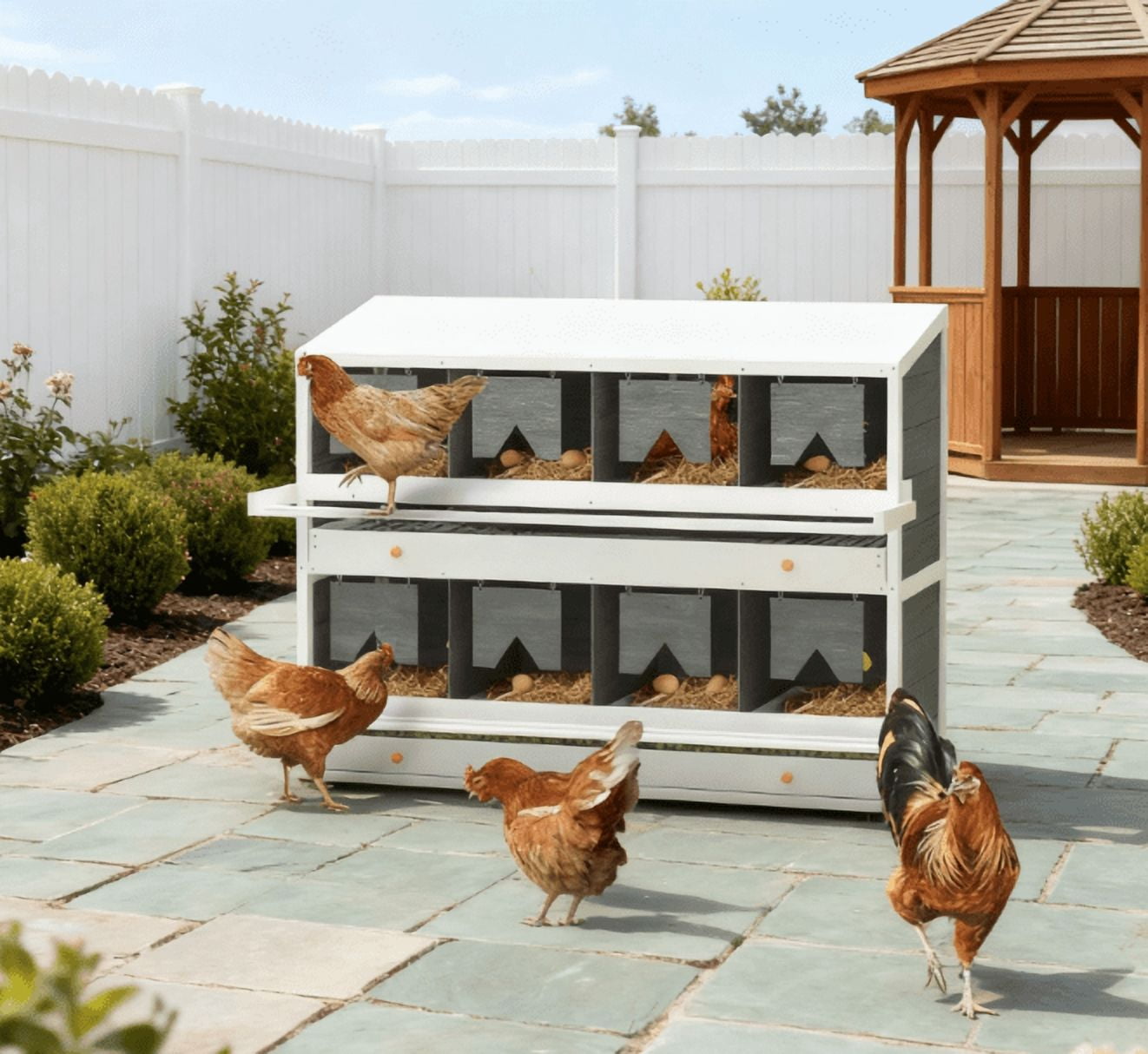 Chicken Nesting Boxes, 8 Compartments Wood Laying Boxes for Chicken Coop