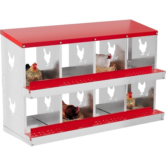 Chicken Nesting Boxes 8 Holes Galvanized Steel Rustproof Egg Laying Box with Egg Collection Systems, Hen Eggs Laying Box, Ventilated/Easy to Install, for Chicken House/Duck House/Hen