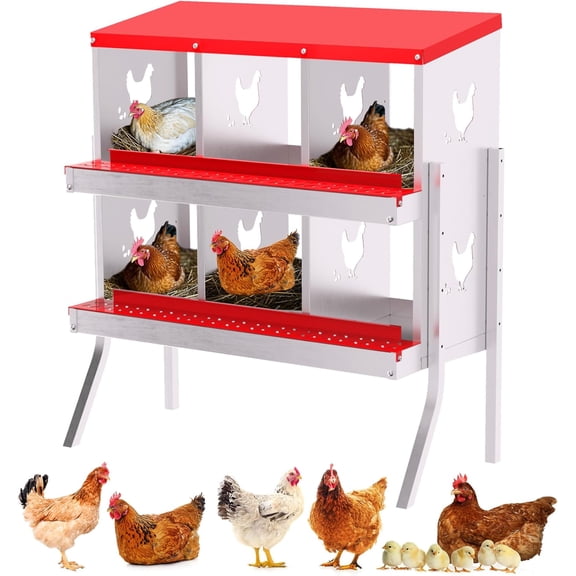 GOGRANT Rustproof Wall Mount Chicken Nesting Box with Rollout Egg Collection, 6 Holes with Legs