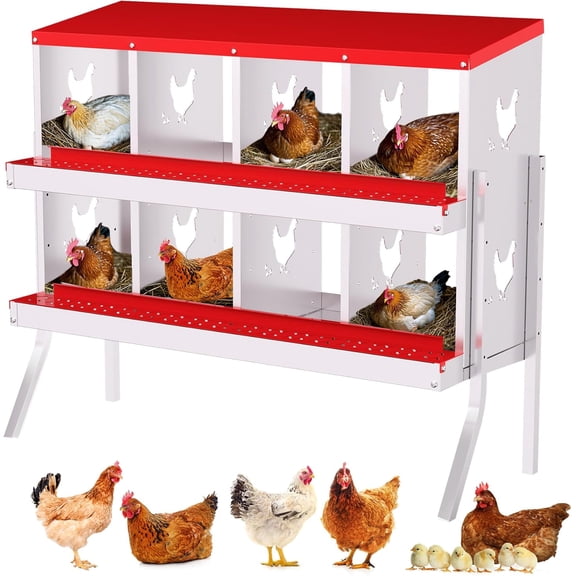 GOGRANT Chicken Coop Nest Box Wall Mount with Rollout Egg Collection, 8 Holes with Legs, Box