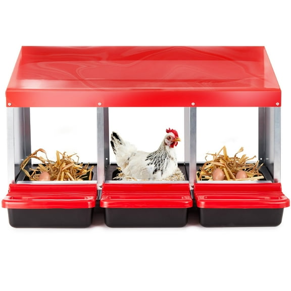 Chicken Nesting Boxes for Laying Eggs, 3-Compartment Roll-Away Nesting Boxes for Chickens Coop with Perch, Hens, Ducks & Other Poultry, Includes 3 Wooden Dummy Eggs