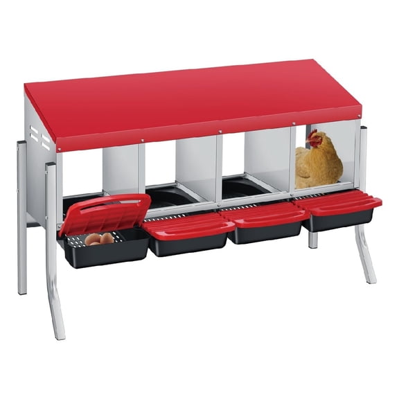Chicken Nesting Boxes with Legs, 3/4 Hole Weatherproof Galvanized Steel Chicken Egg Laying Box with Handle Perch & Automatic Rollout Egg Collection, Easy Clean & Quick Assemble for Chicken Co-op