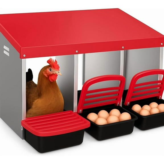 Chicken Nesting Boxes for Chickens, 3 Compartment Metal Roll Out Nesting Box for Chicken Coop,Rollout Egg Collection