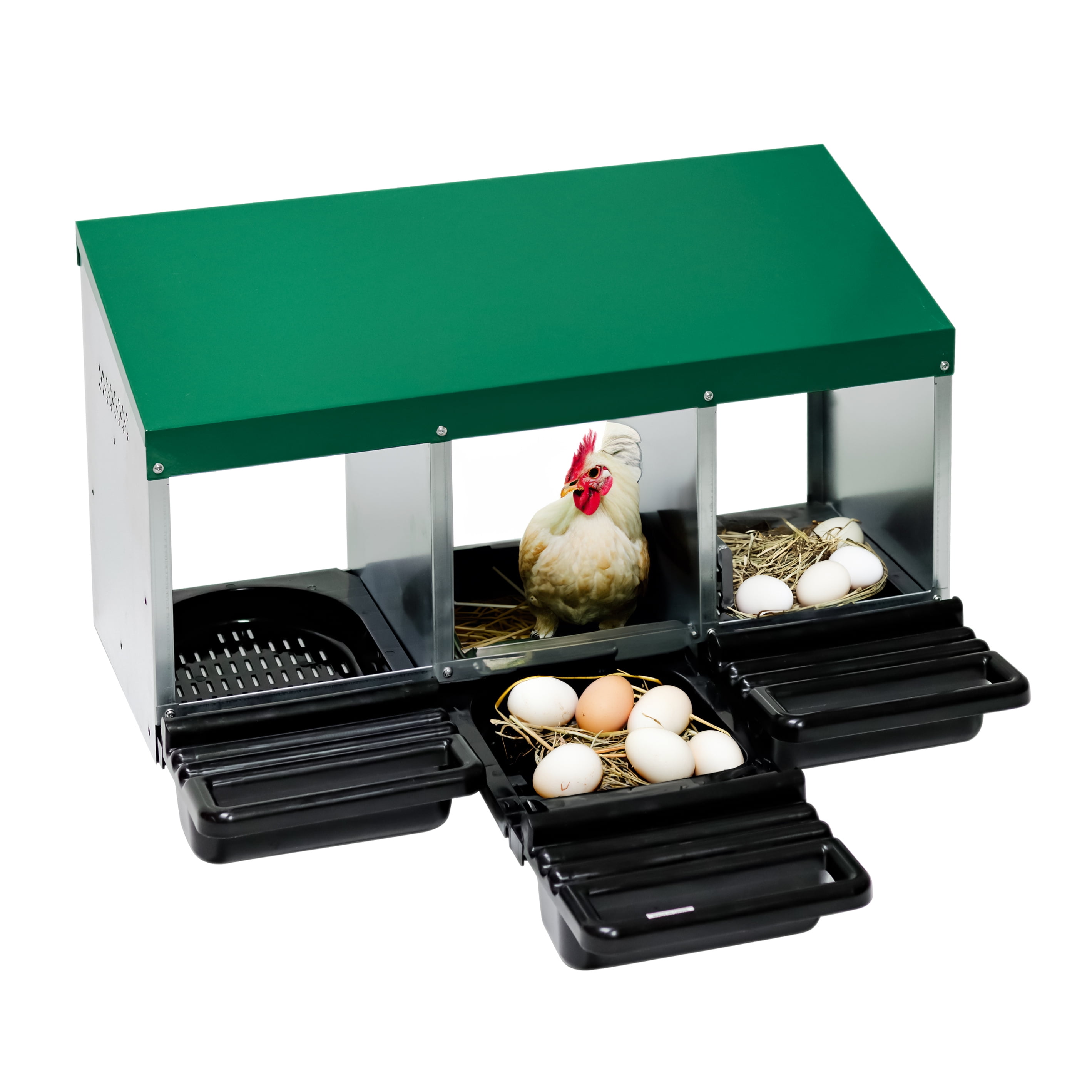 Green Galvanized Steel 3-Compartment Chicken Nesting Box