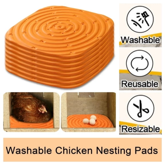 Hen Nesting Pads, 8PCS Chicken Coop Accessories Nesting Box Pads, Orange Washable Sponge Breathable Nesting Mat, 11.8 X 11.8 Inch