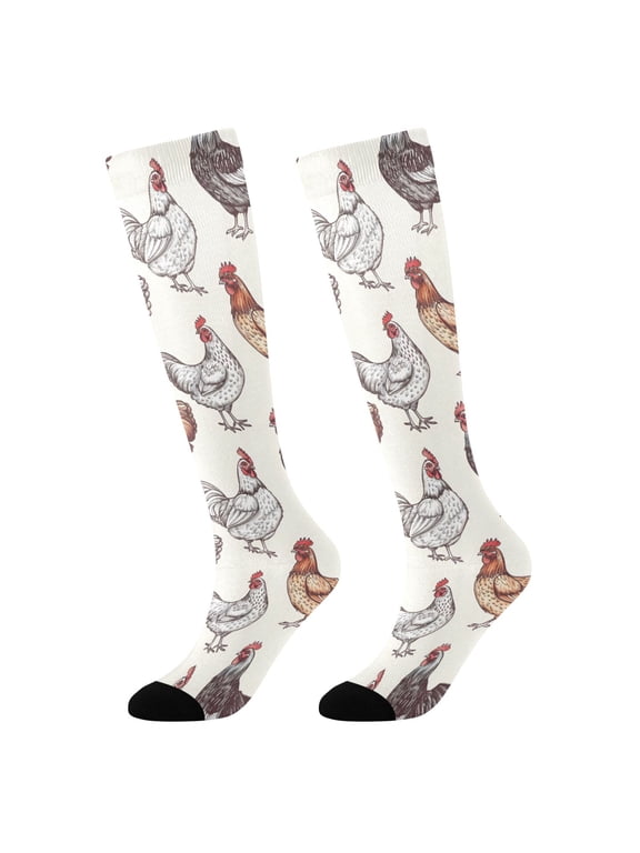 Chicken Novelty Patterned Knee High Socks Breathable Stretchy Soft Tall Boot Socks