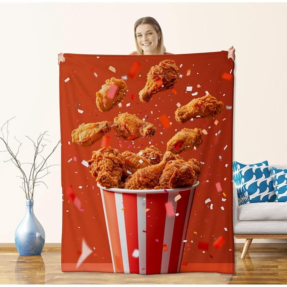 Chicken Nugget Blanket, Flannel Throw with Drumstick Striped Bucket Confetti Background, Soft Cozy Blankets for Sofa Couch Bed Living Room, Fun Gifts for Kids Food Lover, 60x50 Inch