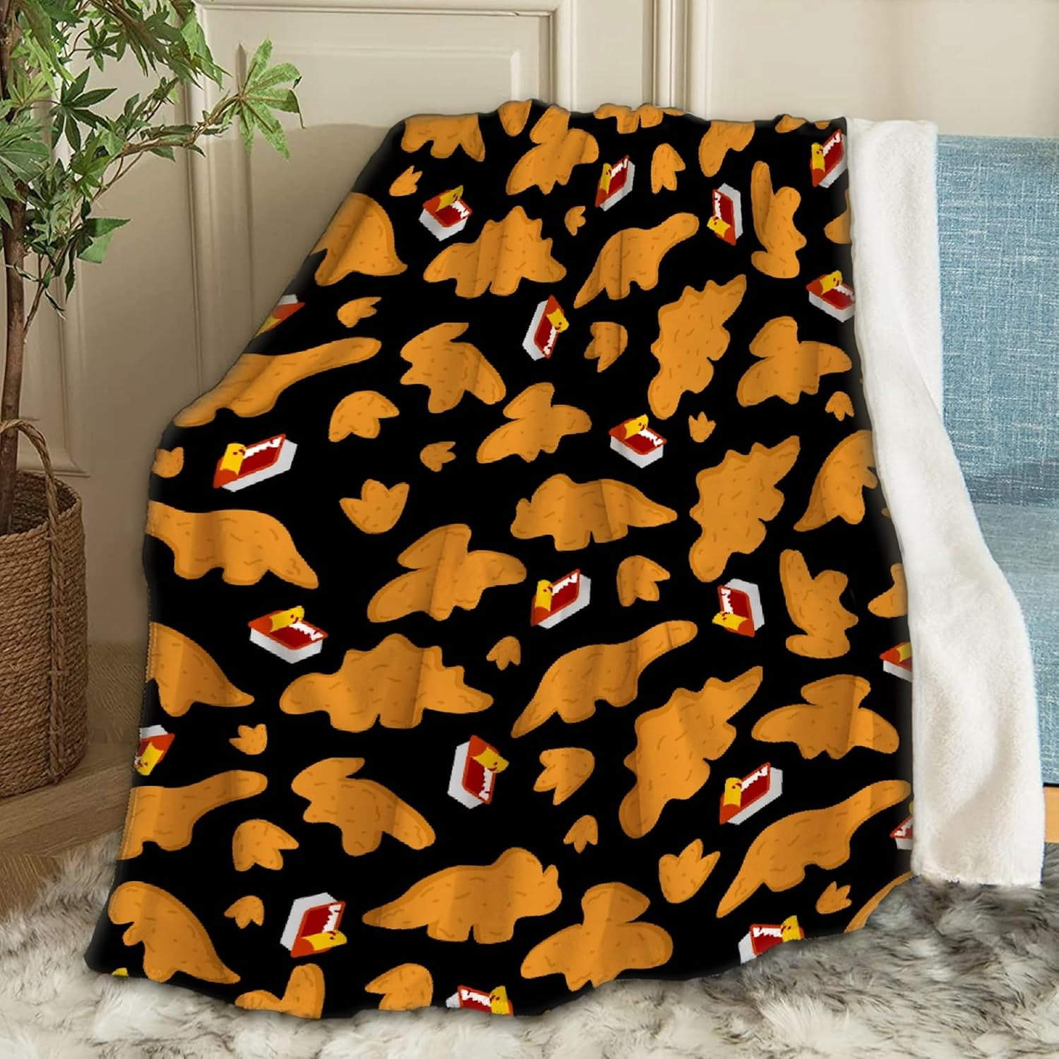 Chicken Nugget Dino Nugget Blanket Gifts Plush Fuzzy Cozy Soft Lightweight Blankets for Couch Air-Conditioning Quilts Decor Blanket for Chirstmas Gifts 60"x50" for Teens