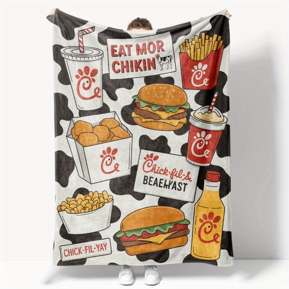 Chicken Nugget Milk Print Soft Blanket - Lightweight and Durable, Black and White Design with Food Illustrations Perfect for Food Lovers, Chicken Nugget Blanket
