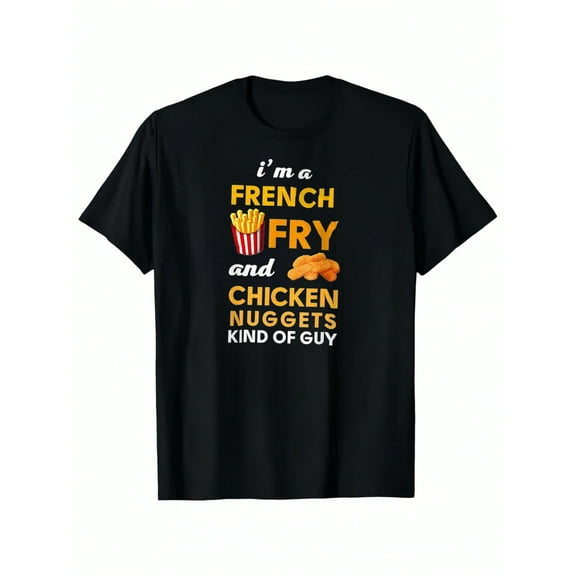 Chicken Nugget OR Fries Lover Funny Graphic T-shirt for Kids,Black Fabric 100% Cotton