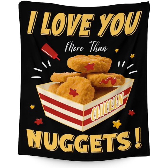 Chicken Nuggets Blanket for Kids, Adults - 60x80 Inches Twin Size - Soft Fuzzy Plush Throws Gifts - Black Food Throw Blanket for Bed, Couch & Living Room