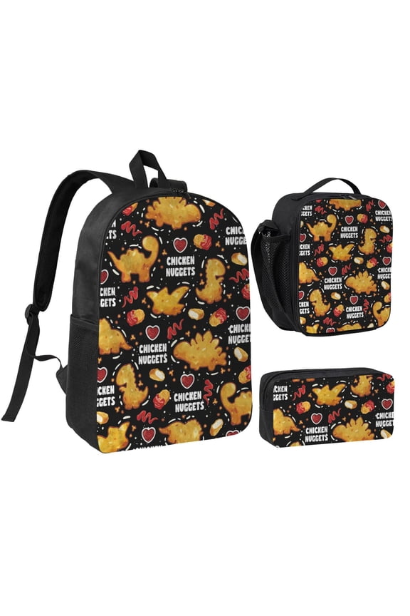 Chicken Nuggets For Food Lovers Backpack Set 3pc ,Backpack with Lunch Bag and Bag 17 Inch