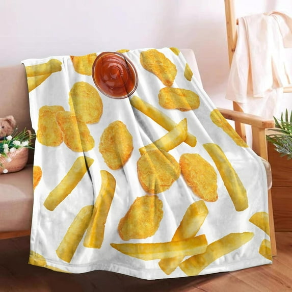 Chicken Nuggets French Fries Blanket Throw Super Soft and Cozy Blankets for Home Decoration, Couch, Bed, Sofa 60"x50" Medium for Teen for All Seasons