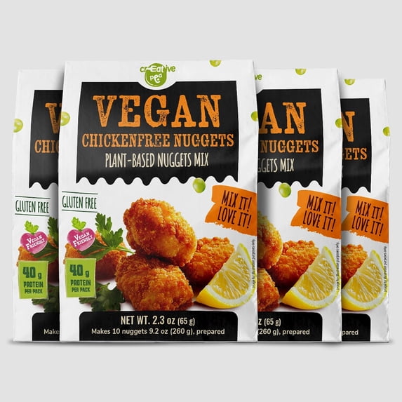 Creative Pea Chickenfree Nuggets Dry Mix – Just Add Water & Oil, 4-Pack (65g Each), Makes ~1 kg (2 lb) Prepared Food, Plant-Based, Gluten-Free