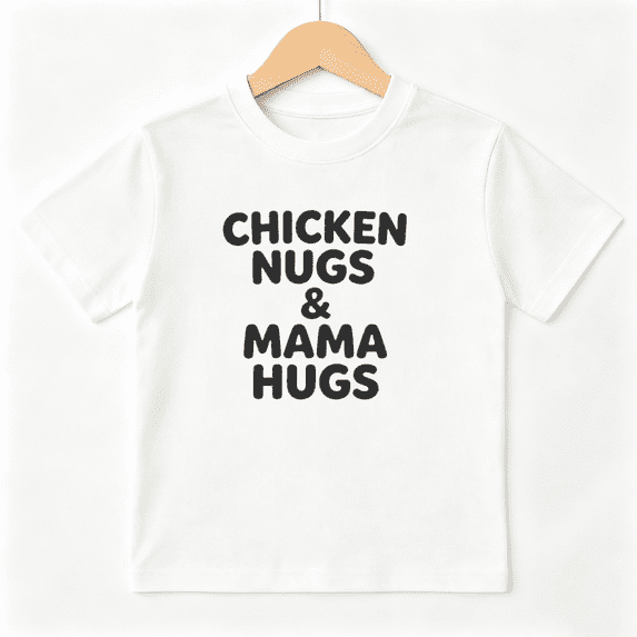 Chicken Nugs Mama Hugs Boys Graphic Tee, Funny Food Slogan 100% Cotton Kids Short Sleeve T-Shirt