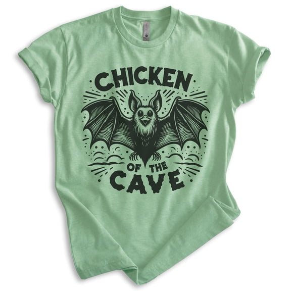 Chicken Of the Cave Bat T-shirt, Unisex Women's Men's Shirt, Funny Bat Spooky Animal Pun Joke Gift, Heather Apple Green, Medium