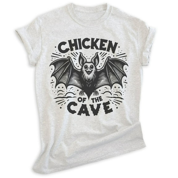 Chicken Of the Cave Bat T-shirt, Unisex Women's Men's Shirt, Funny Bat Spooky Animal Pun Joke Gift, Heather Ash, Medium