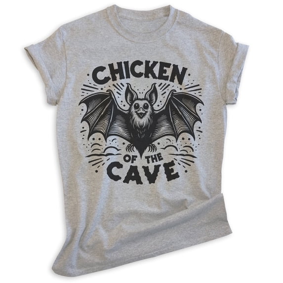 Chicken Of the Cave Bat T-shirt, Unisex Women's Men's Shirt, Funny Bat Spooky Animal Pun Joke Gift, Heather Gray, 3X-Large