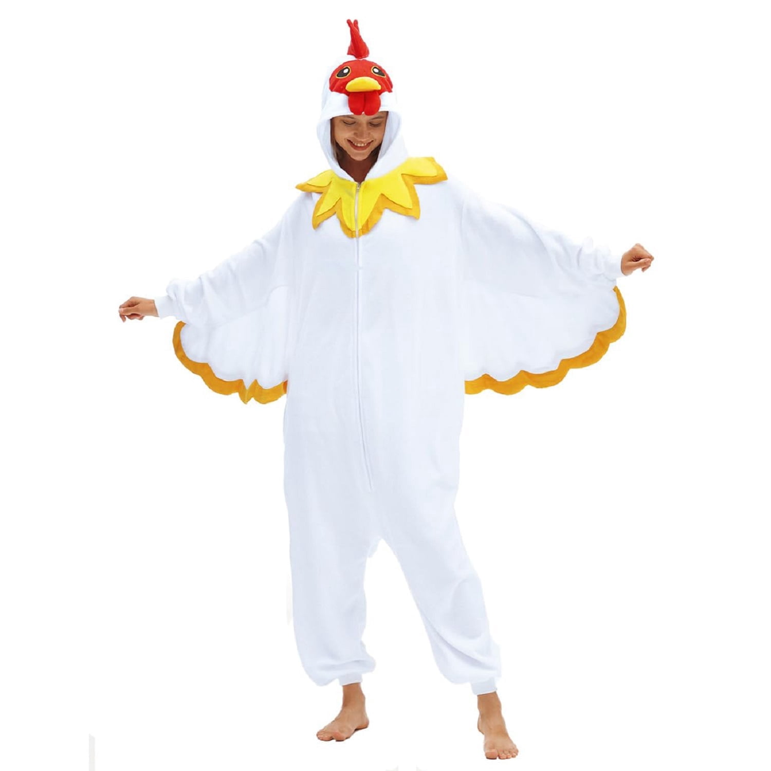 Chicken Onesie, Funny Onesies for Adults, Chicken Costume Adult Animal Cosplay One-Piece Pajamas, Halloween Costumes for Women and Men