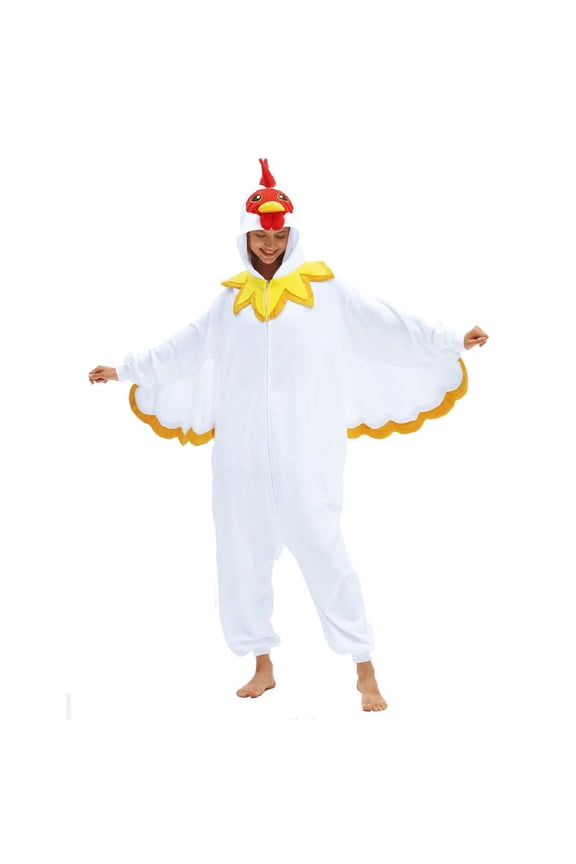 Chicken Onesie, Funny Onesies for Adults, Chicken Costume Adult Animal Cosplay One-Piece Pajamas, Halloween Costumes for Women and Men