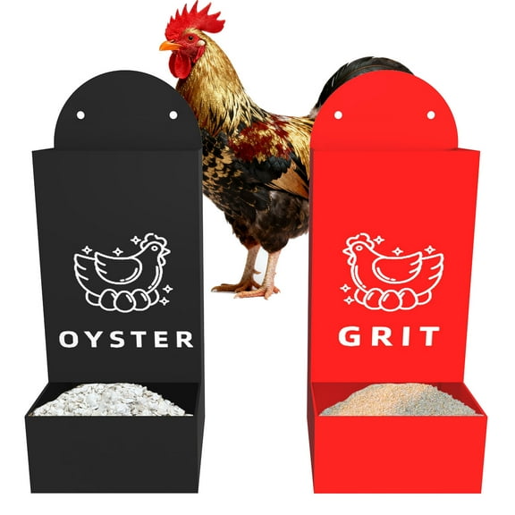 Chicken Oyster Shell Grit Feeder Coop Accessories Automatic Metal Hanging Gravity Poultry Supplies Automatic Suitable for Quail Pigeons Chicken No-Waste Design Easy to Install and Clean 2 Pack