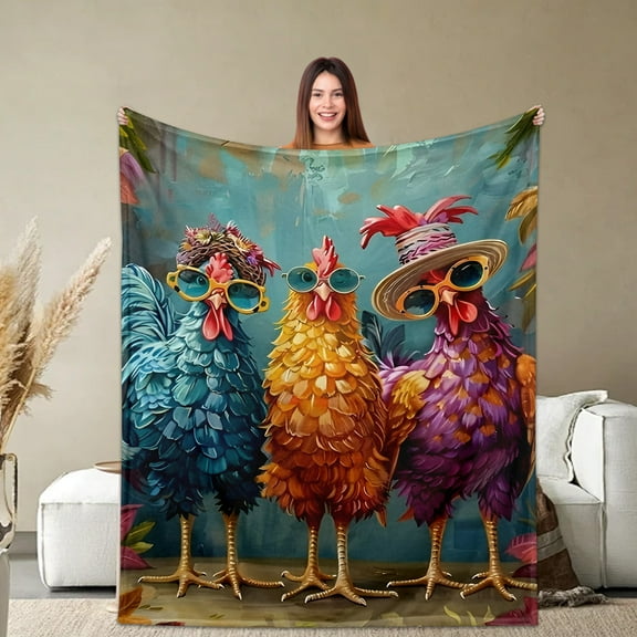 Chicken Paint Family Throw Blanket Gifts for Chicken Lovers Warm Ultra-Soft Micro Flannel Blanket for Bed Couch Living Room 60"x50"