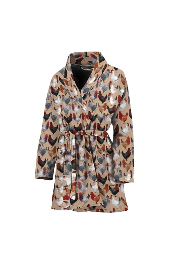Chicken Painting Pattern Women Bathrobe One Size Univeral Fits, Farmer Gifts Fashion Lightweight Plush Fleece Long Robe For Women