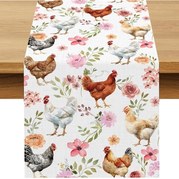 Chicken Party Decoration Spring Easter Farm Animal Hen Table Runner Barnyard Birthday Baby Shower Dining Home Kitchen Island Decor