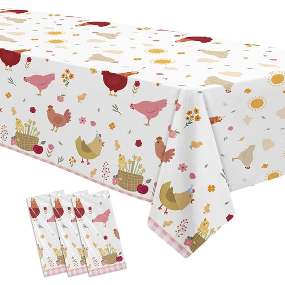 Chicken Party Decorations Tablecloth for Birthday Baby Shower, 3 Pack Farm Animal Barnyard Little Chick Birthday Party Supplies Table Cover, 55in x 86in