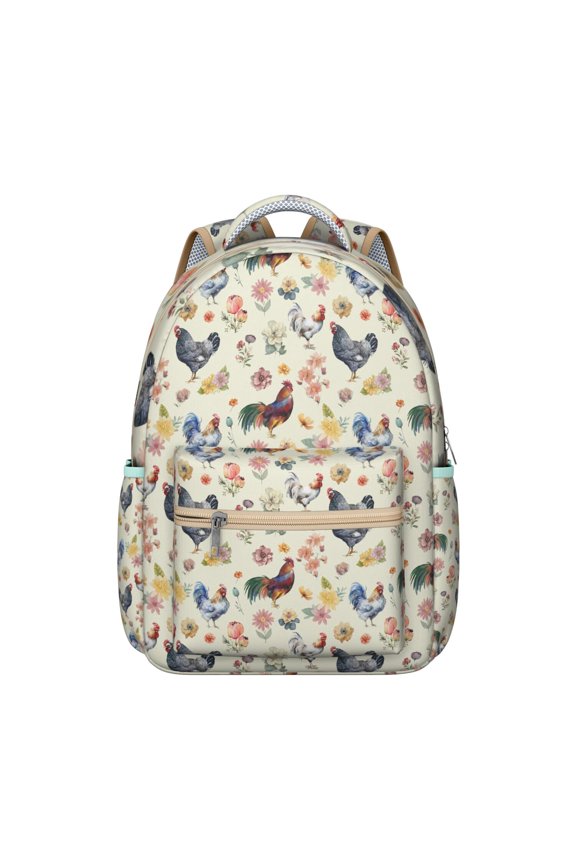 "Chicken Pattern Campus Bookbag - Durable & Waterproof Backpack for Students, Lightweight, Trendy Design, Spacious, Perfect for Commute"