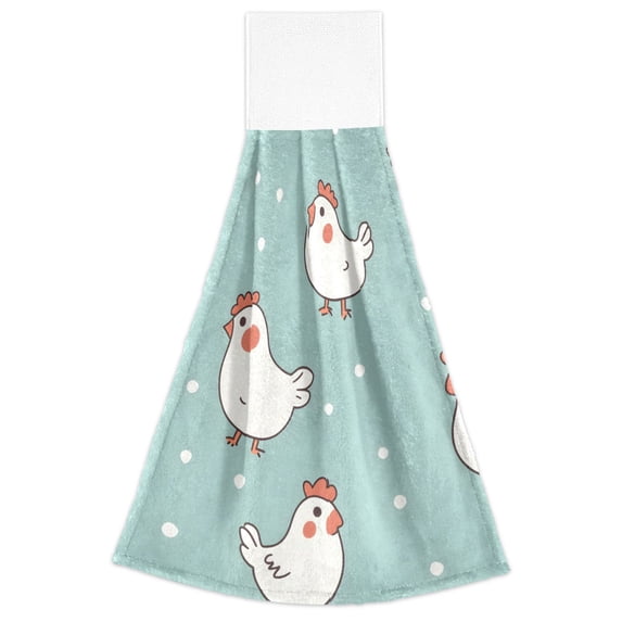 Chicken Pattern Hand Towels 2 Pack Quick Dry Velvet Soft with Velcro Kitchen Bath 14x18in