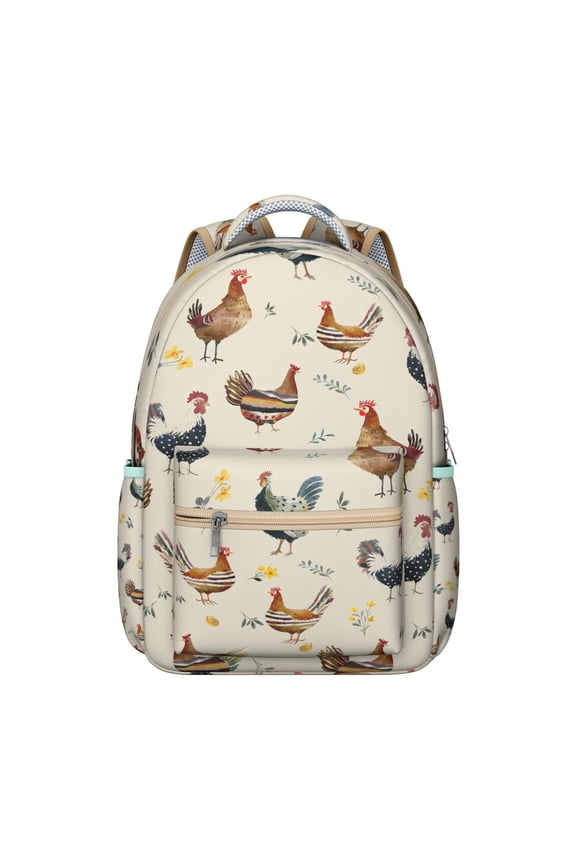 "Chicken Pattern School Backpack - Waterproof & Durable Bookbag for Students, Lightweight Laptop Bag, Stylish Design, Comfortable Fit, Great for Travel"