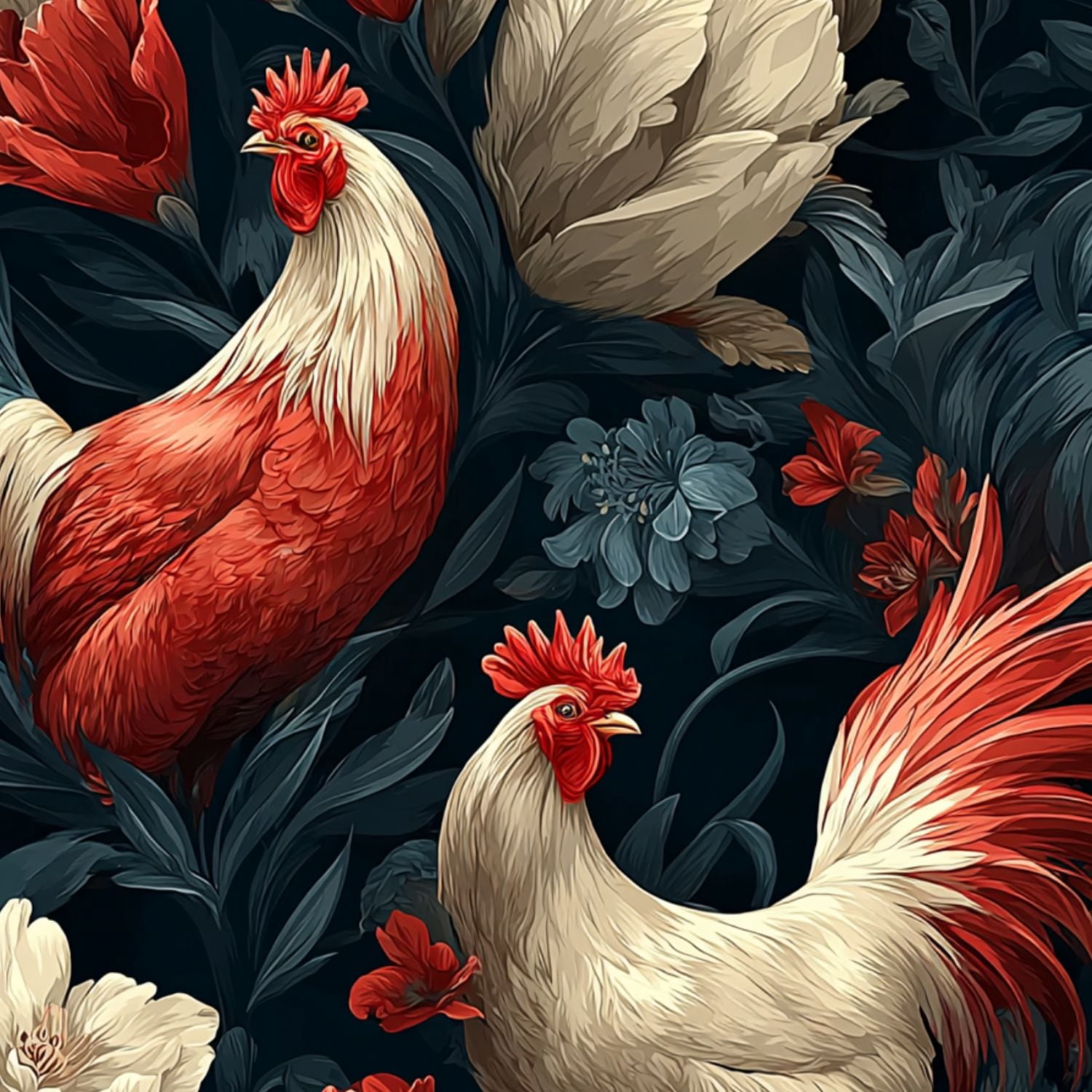 Chicken Peel and Stick Wallpaper Vintage Roosters Floral Garden Wall Mural 17.7in x 9.8ft Self Adhesive Removable Wall Paper Renter Friendly Wallpaper for Nursery Bedroom Cabinets
