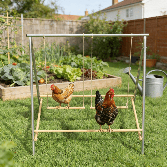 Chicken Perch for Coop A-Frame Roosting Bars with 2 Adjustable Swings Weather-Resistant Galvanized Steel Frame & Smooth Pine Bars Freestanding for 4-6 Chickens - Coop Accessories