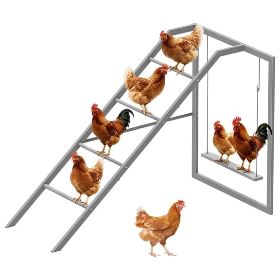 Chicken Perch Swing with Ladder for Coop, Metal Frame Chicken Roosting Bars for 8-10 Hens, Pet Swing Set for Backyard Poultry Farm Roost, Ideal for Chickens' Health and Happiness