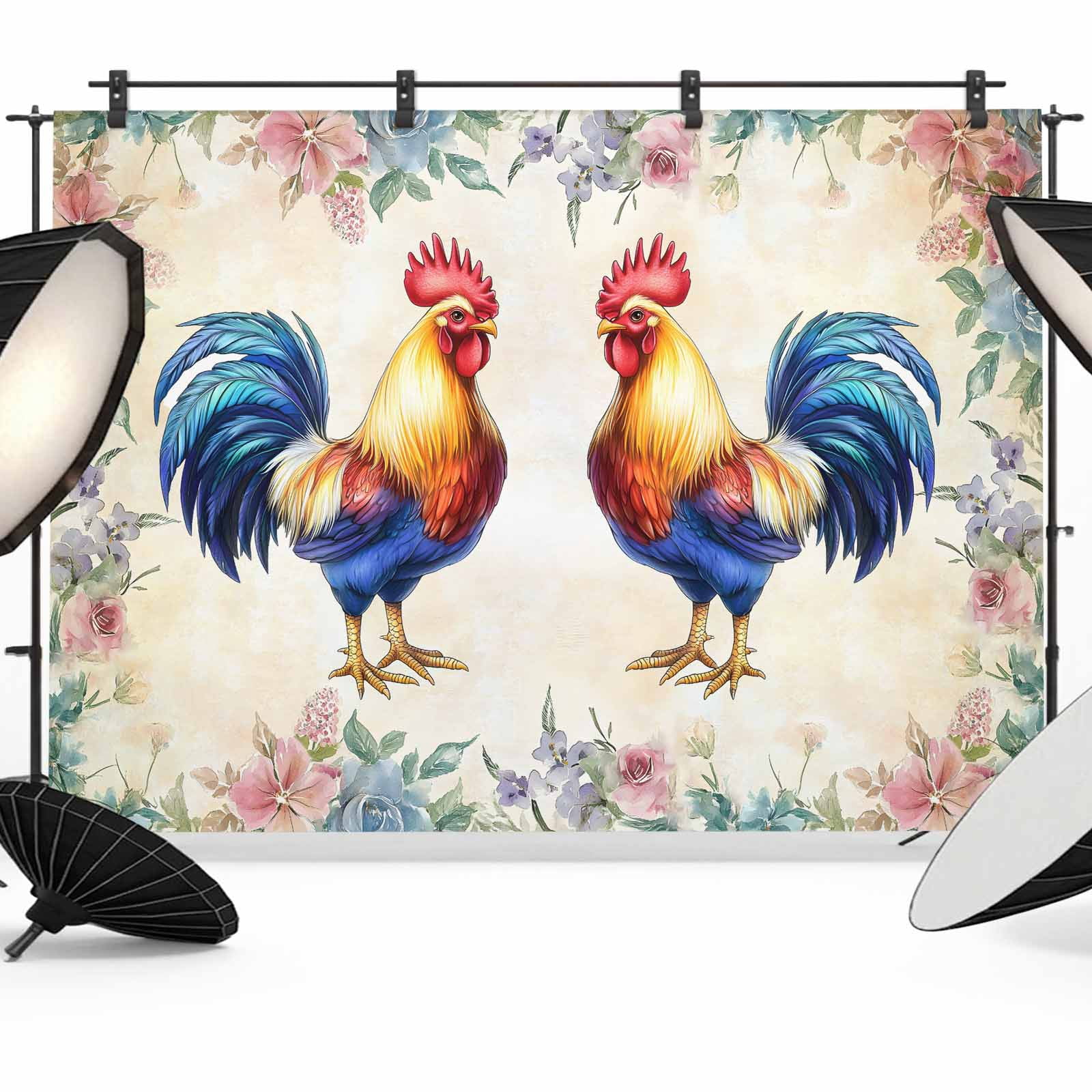 Chicken Photography Backdrop 8x6FT, Watercolor Flower Photo Backdrops ...