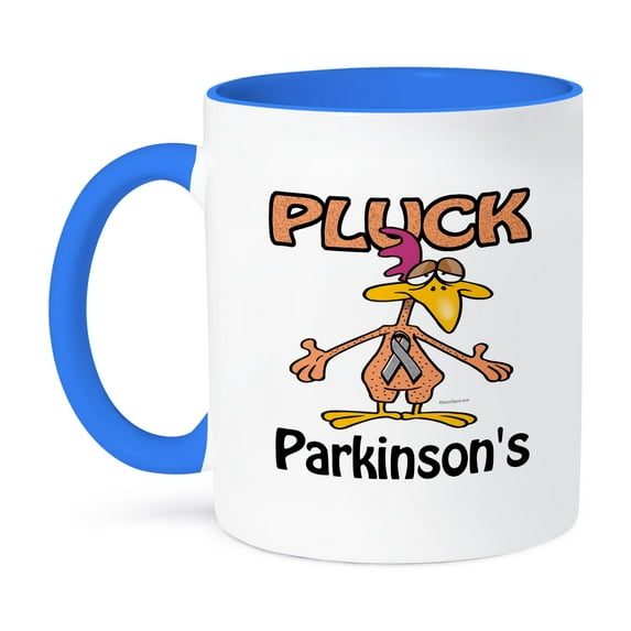 Chicken Pluck Parkinsons Disease Awareness Ribbon Cause Design, 15oz Two-Tone Blue Mug