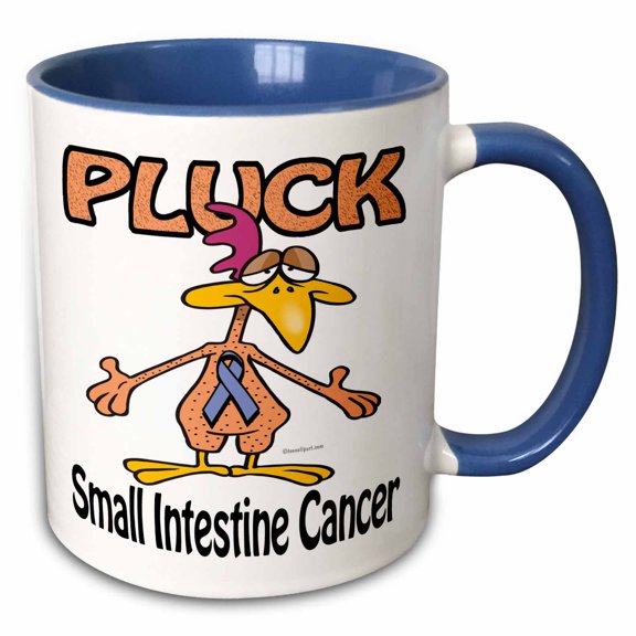 3drose, Chicken Pluck Small Intestine Cancer Awareness Ribbon Cause Design, 15oz Two-tone Blue Mug