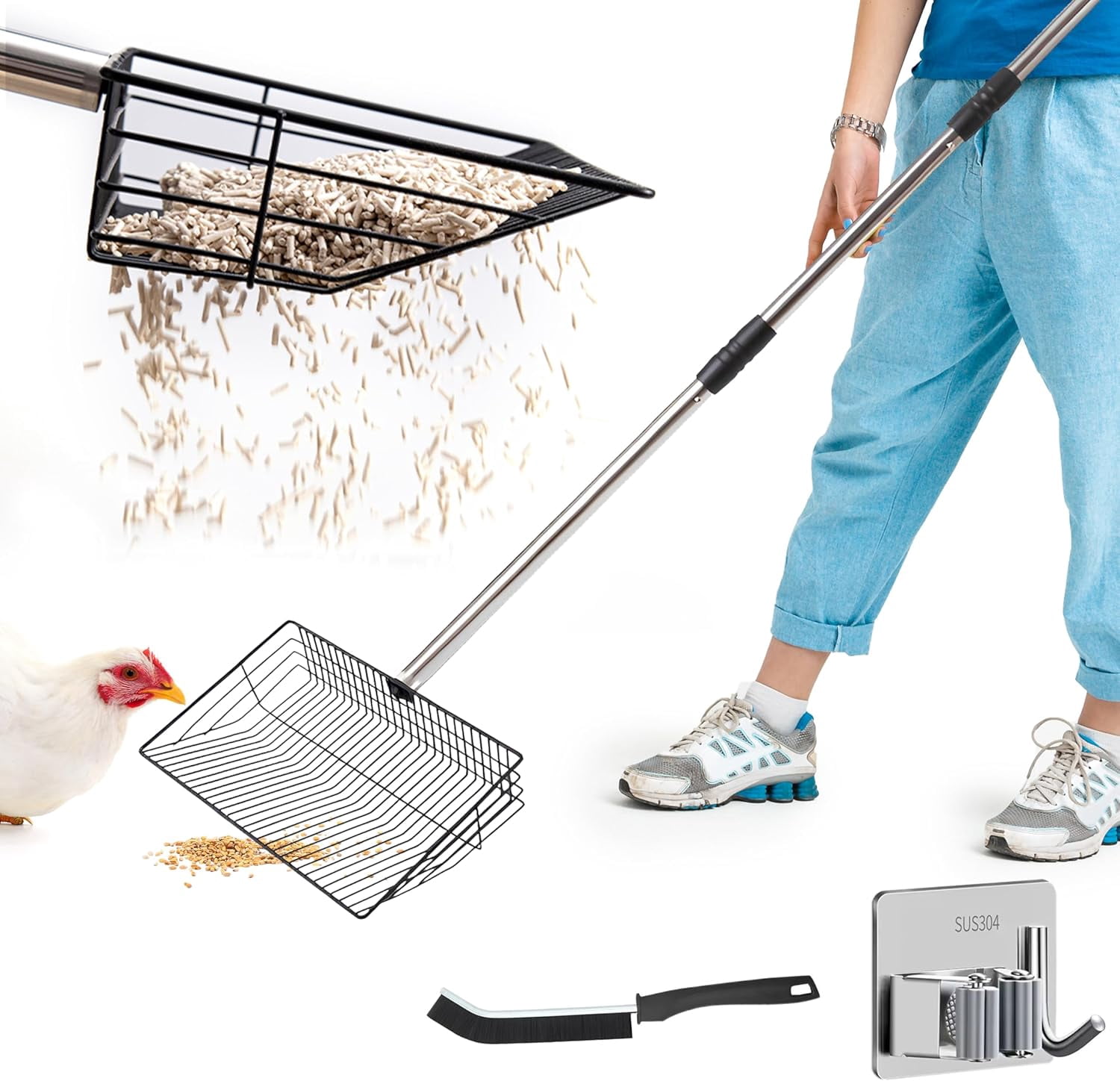 Chicken Poop Scooper - Chicken coop accesories with Hook and Brush ...