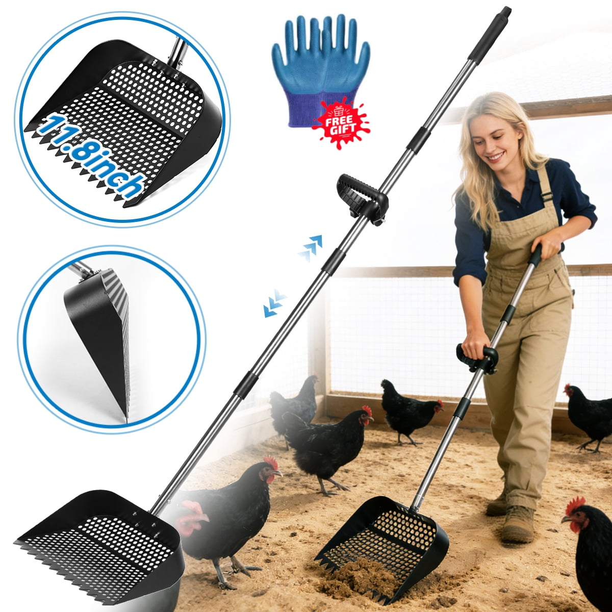 Chicken Poop Scooper & Rake, DOMIPET 2-in-1 Metal Chicken Coop ...