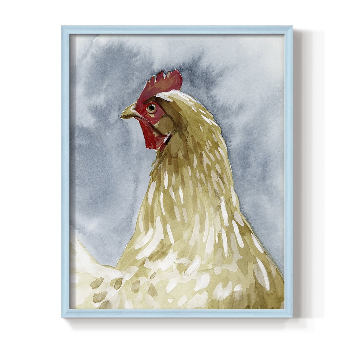 Chicken Portrait I Framed Print in Blue Solid Wood Framed Print No Nail Hanging