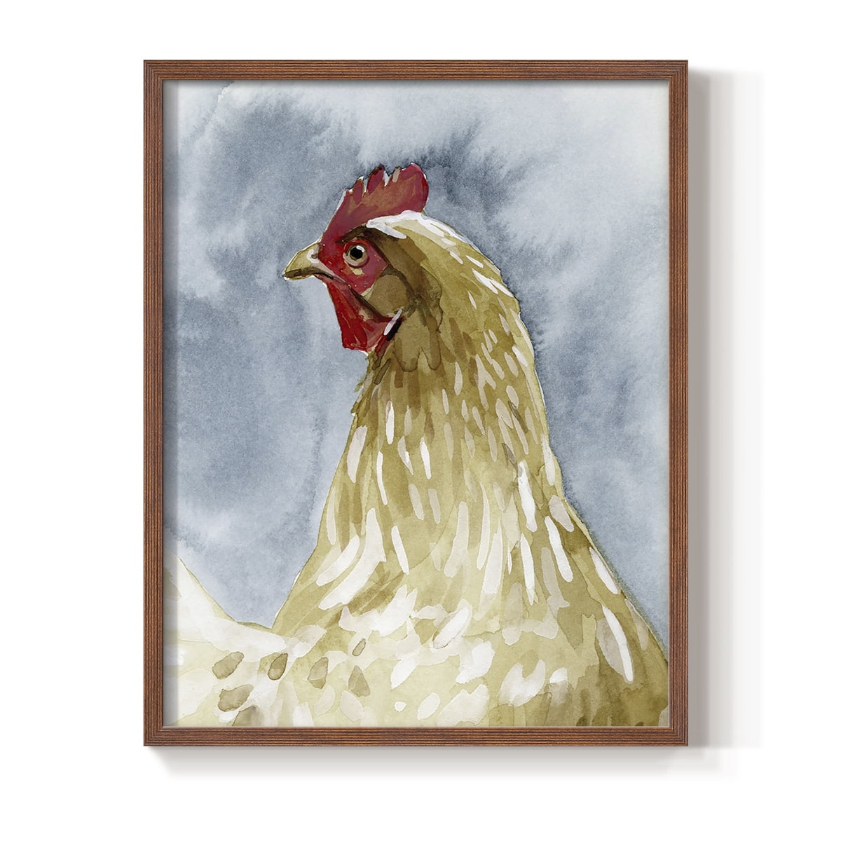 Chicken Portrait I Framed Print in Brown Solid Wood Framed Print No Nail Hanging