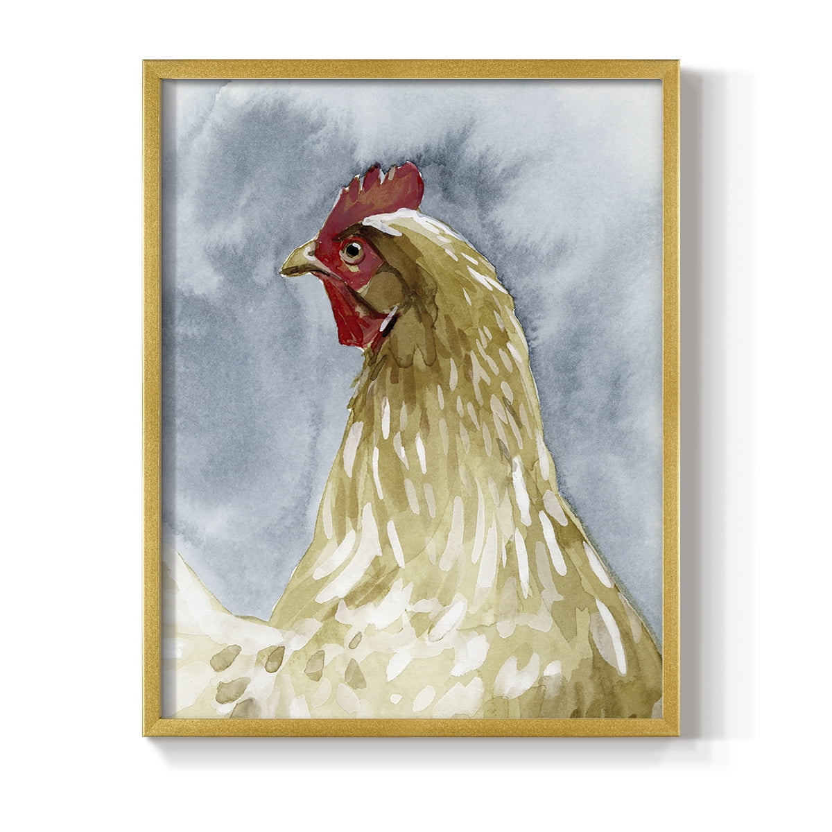 Chicken Portrait I Framed Print in Gold Solid Wood Framed Print No Nail Hanging