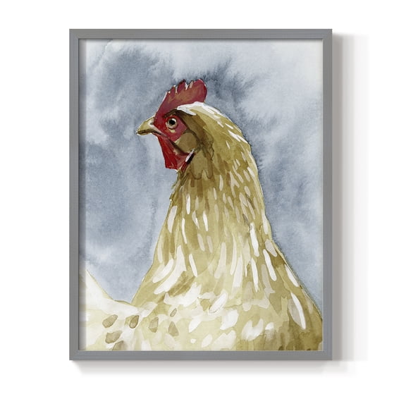 Chicken Portrait I Framed Print in Gray Solid Wood Framed Print No Nail Hanging