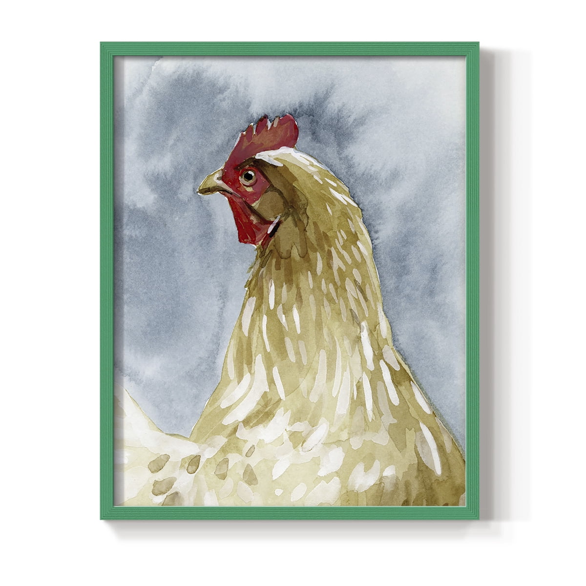 Chicken Portrait I Framed Print in Green Solid Wood Framed Print No Nail Hanging