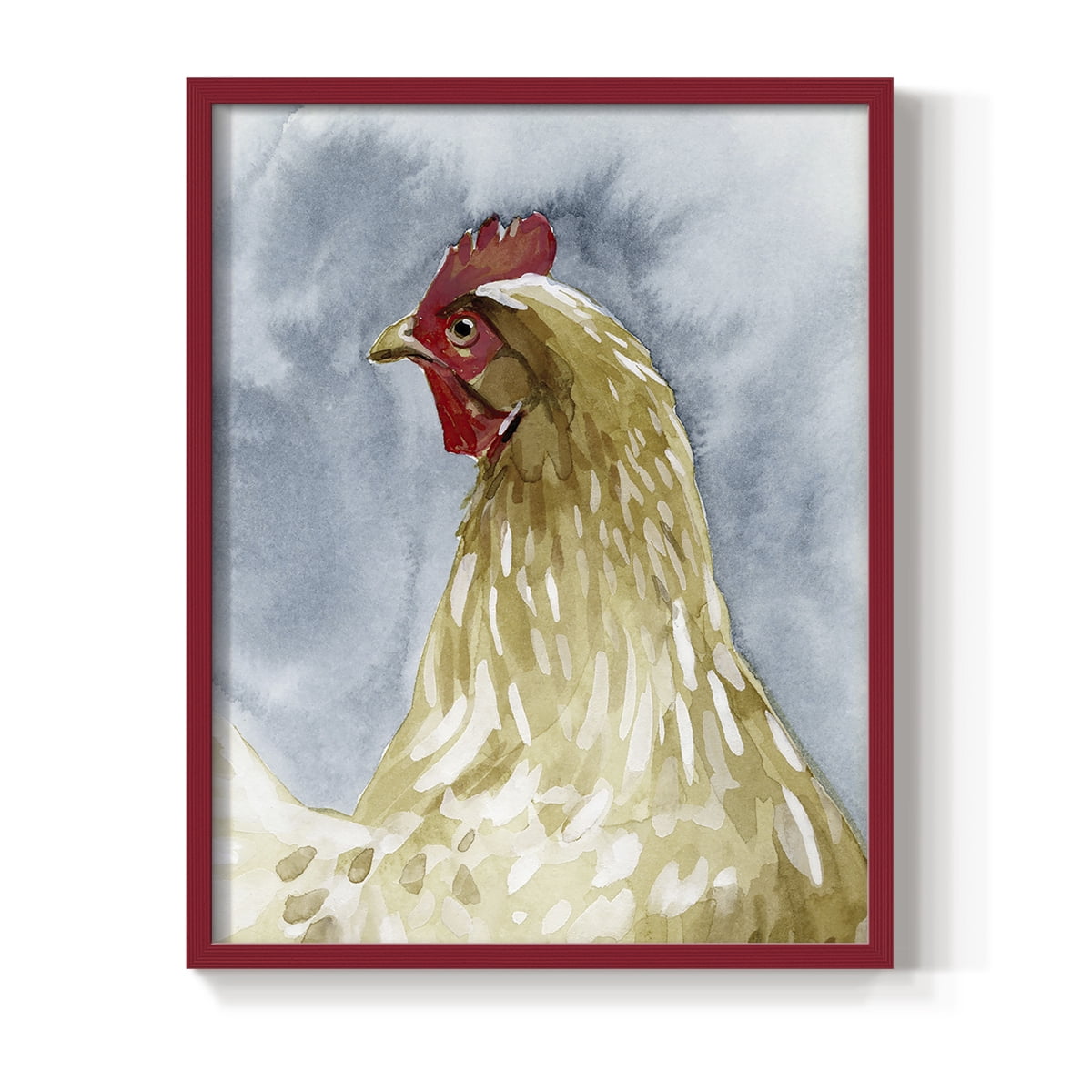 Chicken Portrait I Framed Print in Red Solid Wood Framed Print No Nail Hanging