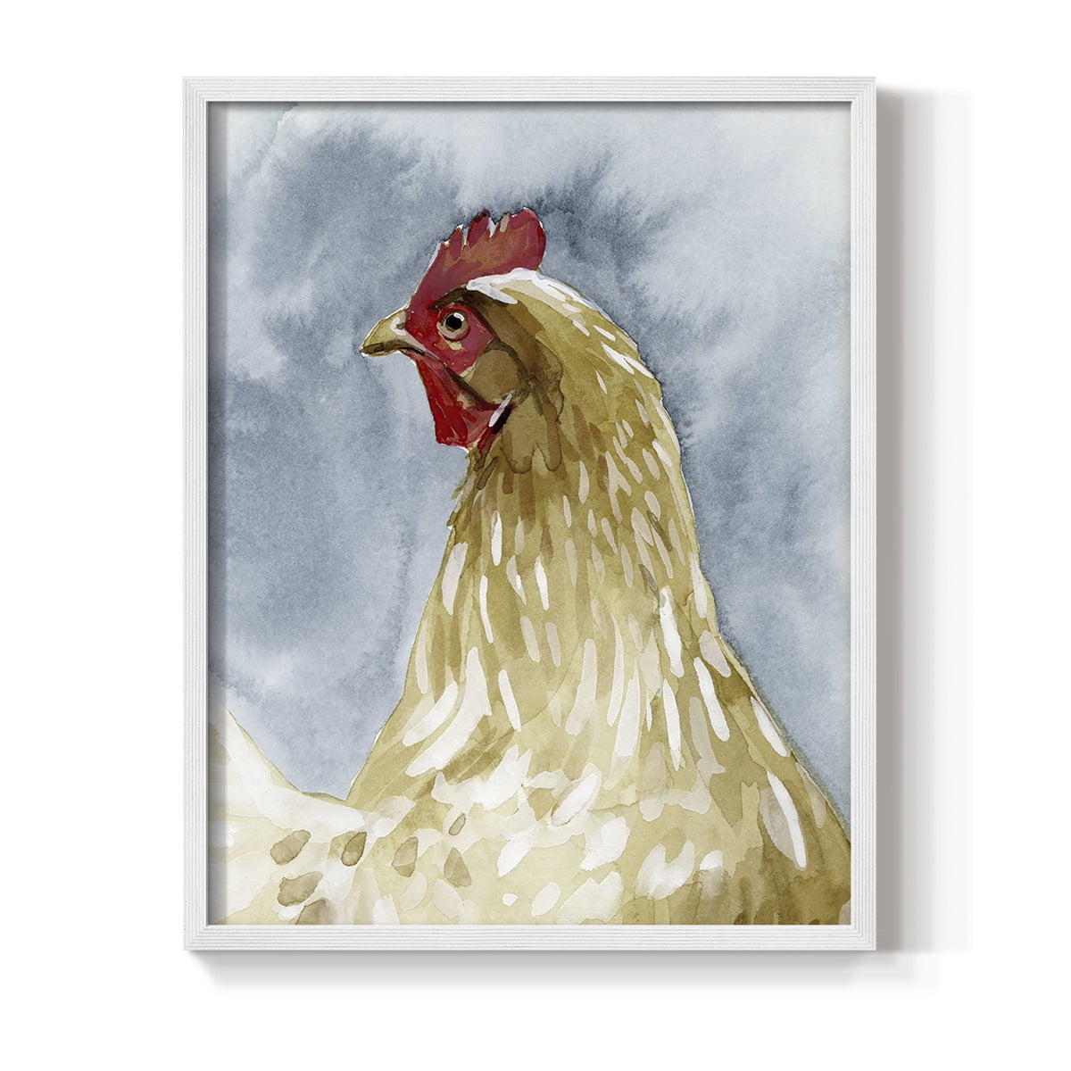 Chicken Portrait I Framed Print in White Solid Wood Framed Print No Nail Hanging
