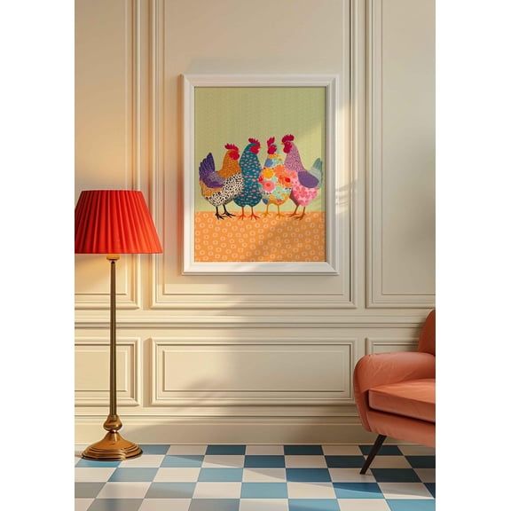 Chicken Poster, Colorful Chicken Wall Print, Unframed Paper Poster 8x10in